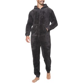 NOROZE Mens Plain Snuggle Hooded Onesie Adult Warm Fleece All-in-One Zip Jumpsuit Pyjamas Nightwear Loungewear Onesies (3XL, Charcoal)