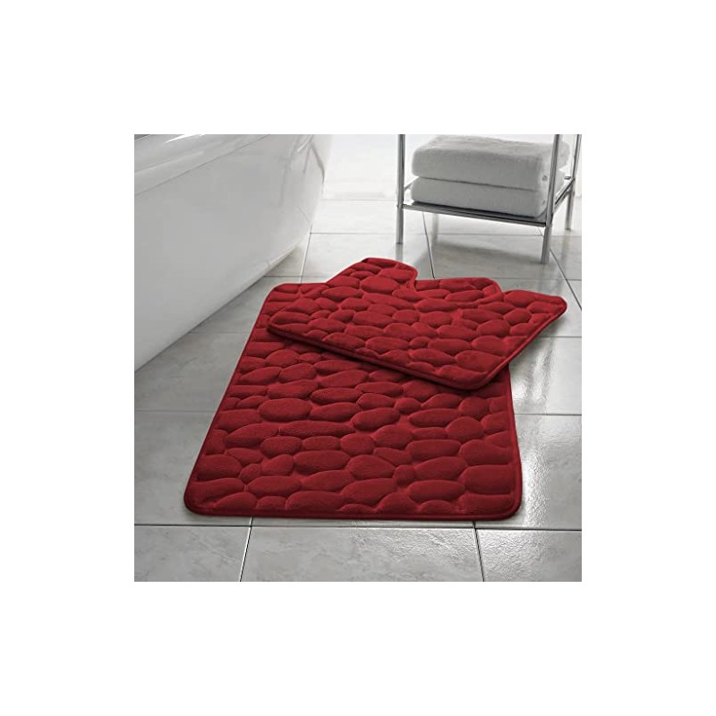 Memory Foam Bath Mat 2 Piece Set Pebbles Non Slip
