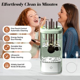 Electric Makeup Brush Cleaner:Fast and Efficient Machine for Deep Cleaning All Brush Types, Compact and Portable for Travel and Home, Ideal for Makeup Enthusiasts and Professionals (White Green)