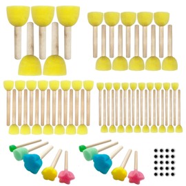 Daily Treasures 60PCS sponges for Painting in Different Shapes and Sizes, Art Sponges with Wiggle Eyes, Wooden Handle Sponge Brush Tools for Painting