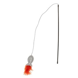 Pavilion - Furever Pawsome - Canvas Fish Stretchy String Feather Wand Teaser Interactive Indoor Chase Exercise Handle Play Stick Kitty Kitten Feline Cat Toy