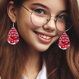 WETEL Christmas Earrings for Women Xmas Red Christmas Ball Leather Earrings Lightweight Teardrop Dangle Earring Outfits Accessories