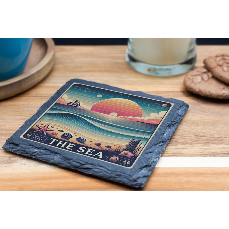 Ocean Sunset Slate Coaster - Nautical Beach Decor for Sea