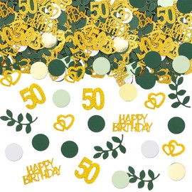 GoldRock Confetti 50th Birthday Decoration Large 2.5 cm - 5.5 cm, Pack of 250 Table Decoration 50th Birthday Woman Decoration 50th Birthday Woman Confetti, Glitter 50th Birthday Decoration Green Gold,