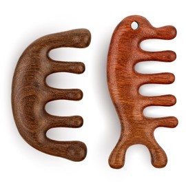 Pack of 2 Wooden Massage Combs Gua Sha Massage Comb Multifunctional Sandalwood Scalp Massage Comb Wide Tooth Wooden Comb Head Meridian Massage Tool
