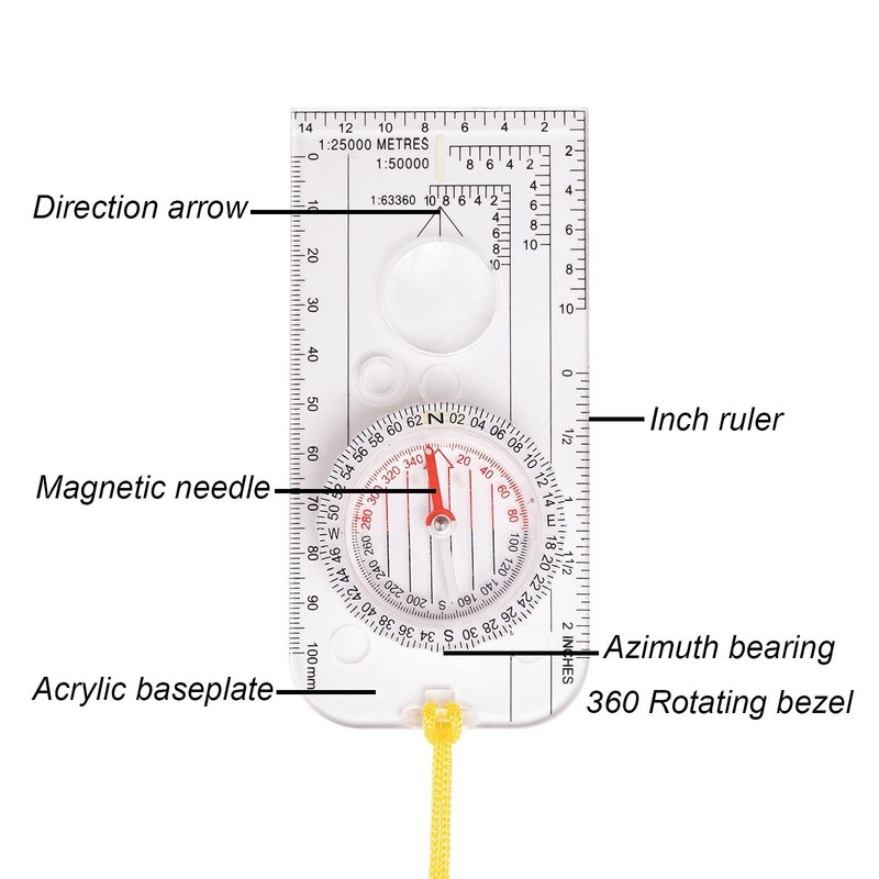 Compass Hiking,Orienteering Compasses Boy Scout Compass Outdoor Baseplate Ruler Map