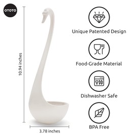OTOTO Swanky Swan Soup Ladle- Silicone Soup Spoon, BPA-Free, Heat Resistant Soup Ladles For Serving & Cooking - Cute Kitchen Accessories, Unique Kitchen Gifts, Fun Cooking Gadgets (White)