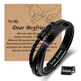 CheersLife Birthday Gifts for Boyfriend from Girlfriend, To My Boyfriend Birthday Cool Present Gift Unique Tiger Eye Bracelet for Him Love You Forever Always Linked Together Valentine's Day