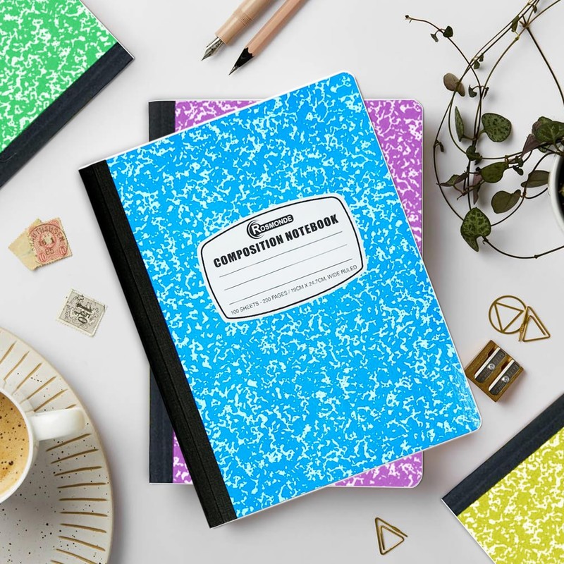 Rosmonde 5 Pack Composition Notebook Wide Ruled, 200 Pages (100