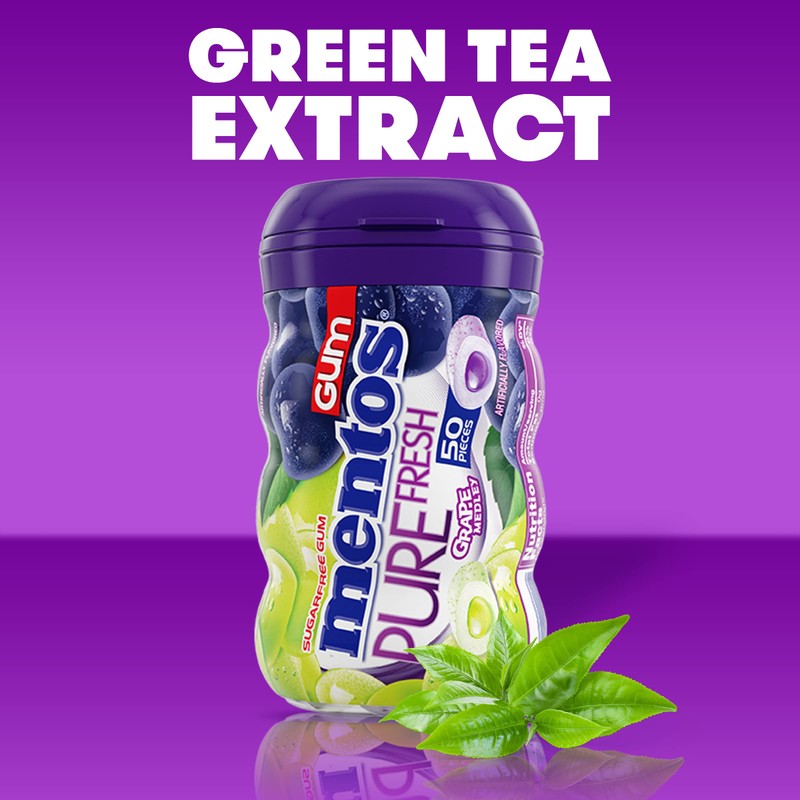 Mentos Pure Fresh Sugar-Free Chewing Gum with Xylitol, Grape Medley,