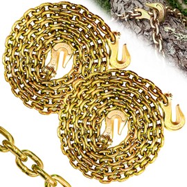 SENKEYFE G80 Binder Chain 5/16 Inch,10 Foot Tow Chain with G70 Clevis Hook, Log Chain Ratcheting Heavy Duty, 4900 lbs Safe Working Load,Secure Truck Equipment for Lifting&Tie-Down (2 Pack)