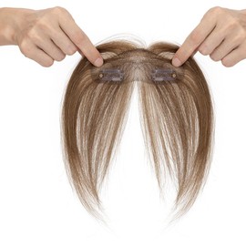 MY-LADY Clip-In Fringe Hairpiece Real Hair Eight Character Remy Pony Fringe Wig Air 3D Hair Extensions Bangs Natural for Women Colour Medium Brown/Dark Blonde