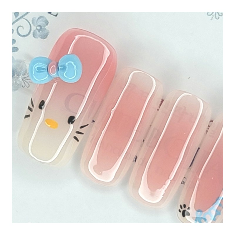 Lovely Cat Handmade Nail Tips - Oval L / 러블리