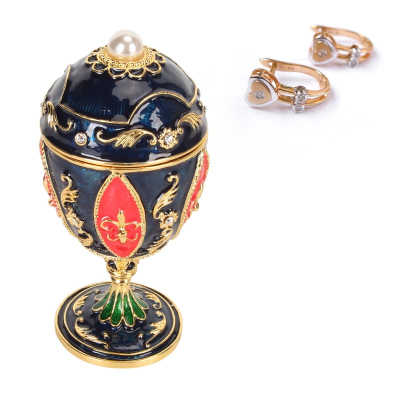Egg Shaped Trinket Boxes Rhinestones Inlay Hand Painted Enamel Delicate