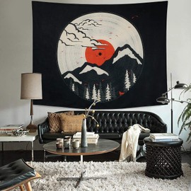 Dremisland Japanese Aesthetic Tapestry Mountain Forest Tapestry Wall Hanging Sun Tapestry Nature Landscape Wall Art for Living Room Bedroom Dorm (Colorful, L/148X200cm (58"X79"))