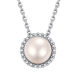 ChicSilver Pearl Necklace for Women, 925 Sterling Silver Freshwater Pearl Necklace, Elegant Cubic Zirconia Jewellery, Trendy Fashion Jewellery with Gift Box for Mother's Day, Valentine's Day,