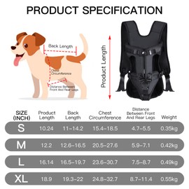 Adjustable Pet Front Carrier Backpack, Hands-Free Dog & Cat Travel Bag for Small & Medium Pets Easy-Fit Puppy Travel Backpack