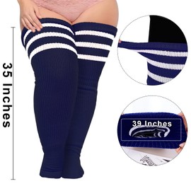 Plus Size Womens Thigh High Socks for Thick Thighs- Extra Long Striped Thick Over the Knee Socks- Leg Warmer Boot Socks
