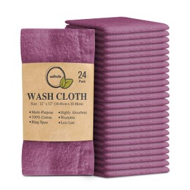 Softolle 100% Cotton Ring Spun Wash Cloths – Bulk Pack of Washcloths – 12x12 Inches – Wash Cloth for Face, Highly Absorbent, Soft and Face Towels (Purple Ash, 24 Pack)