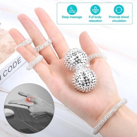 Heyumybit 2Pcs Magnetic Massage Ball with 10 Massage Ring & 2 Massage Bracelet,Finger & Wrist Massager,Spiky Massage Ball,Acupressure Ball for Stress Relief Tight Muscles (Silver)