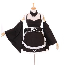 Kawaii-Story JL-674-1 Maid Maid Black 6-Piece Set Anime Maid Gothic Lolita Mini Dress Set Costume Cosplay (L-XL)