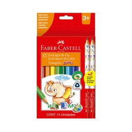 Faber-Castell EcoLápices de Color Triangular Jumbo que Incluye 12 Lápices de Color, este set tiene 2 ecolápices de grafito de regalo, diseñado para manos pequeñas o principiantes que buscan comodidad