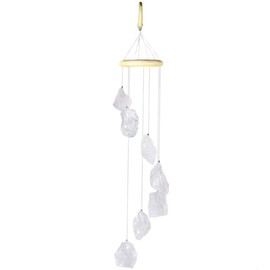 SUNYIK Handmade Natural 7 Rough Raw Stones Wind Chime for Garden Home Decor Window Ornament, Rock Quartz, 17-21 Inches
