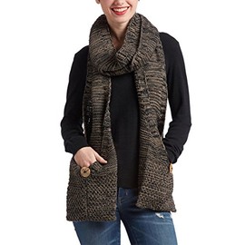Tan's Winter Scarf-Unisex-Stylish 2 Pocket Scarf - Extra Long Faux Wood Buttons (Black