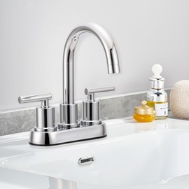 VXV Bathroom Faucet 4 Inch 2 Handle Centerset Sink Faucet 360 Swivel Spout with Pop-up Drain Chrome