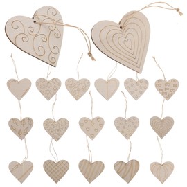 TOYMYTOY 32pcs DIY Heart Shaped Wooden Ornaments Heart Hanging Decoration Craft Decoration for Valentine's Day Wedding Home Decoration