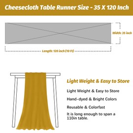 Nialnant 6 Pack Mustard Yellow Cheesecloth Table Runner 120 Inches Yellow Table Runner for Dining Home Decor, Rustic Gauze Table Runner Wedding Baby Shower Bridal Decoration