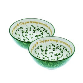 Royal Tara Irish Ceramic Blessing Bowls Set of 2 Shamrock Celtic Knotwork Kitchenware Gift Serving Soups Stews Salads Bone China Mixing Bowl for Kitchen (Shamrock-May your blessing outnumber)