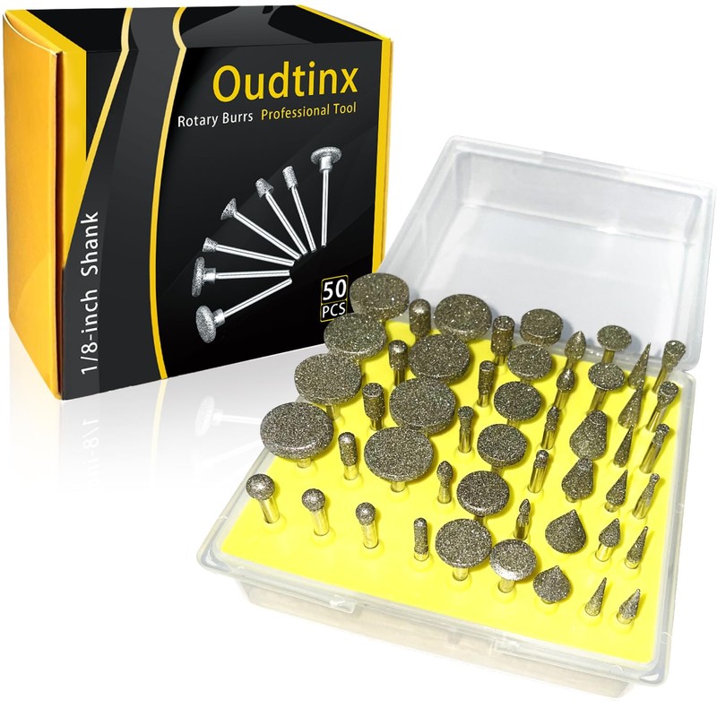 Oudtinx 50pcs Diamond Coated Grinding Head Grinding Burrs Set for
