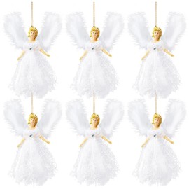 Soaoo 6 Piece Christmas Angel Hanging Ornaments Christmas Victorian Fluffy Wing Long Skirt Angel Doll Pendant Xmas Tree Decoration Gift for Crafts Home Decor Room Decoration