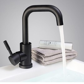 DUSJYOHRD Bathroom Basin Faucet Stainless Steel Hot Cold Wash Mixer Crane Tap Rotation Sink Faucets Single Handle(Matte Black B)