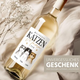 SpecialMe® Weinetiketten personalisiert Weltbeste Katzenmama bis zu 3 Katzen mit Namen anpassbar Wein Geschenk Weiss unisize