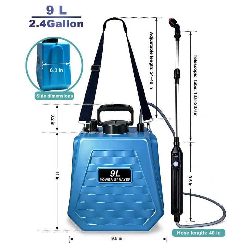 2.4 Gallon/ 9L Electric Sprayer with Retractable Wand & 3