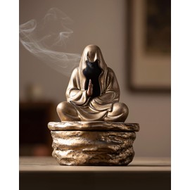 TEAVOR Ceramic Incense Burner for Cone & Coil – Faceless Buddha Statue for Protection & Zen Meditation, Home Decor to Ward Off Negativity