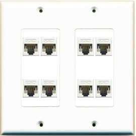 RiteAV 8 Port Decorative Dual [ 2 Gang ] Ethernet CAT5E RJ45 Network Wall Plate