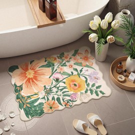 Zealude Floral Beige 2x3 Bathroom Rugs Non Slip Washable Door Mat Indoor Entrance,Boho Flower Small Kitchen Rugs, Insect Botanical Soft Indoor Throw Carpet for Entryway Laundry (Beige,2 x 3)