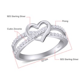 AFFY Infinity Heart Promise Ring Round White Cubic Zirconia Split Shank Jewelry for Women in 14K White Gold Over Sterling Silver Gift For Her Jewelry Ring Size-6