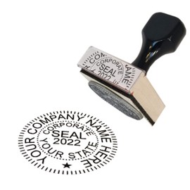 Hubco Traditional Business Stamp Seal with Old-fasioned Wood Handle, 1.6 x 1.6 Inches, Black, Tan, 1 Count [LLC]
