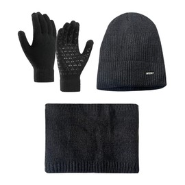 LuckyQianyi Winter Hat, Scarf Gloves, Touchscreen Gloves Set for Men and Women, Winter Hat, Knitted Hat, Beanie, Tube Scarf, Winter Gloves, Knitted Gloves with Fleece, Lined Gift, darkgray