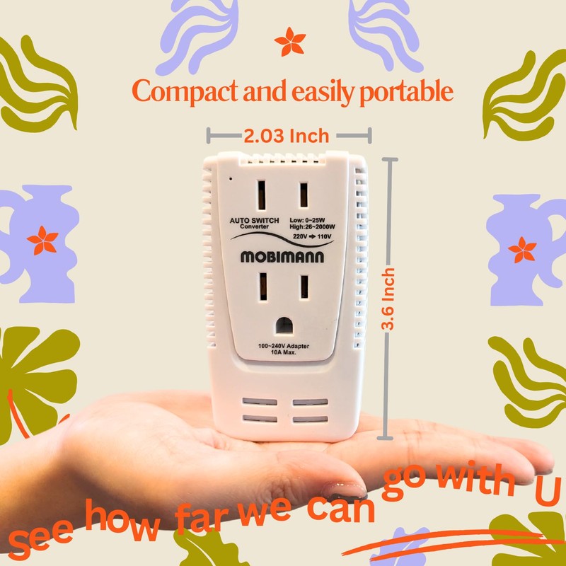 MOBIMANN 220V to 110V Converter, 2000W Step Down Voltage Converter,