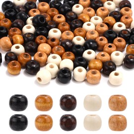 100pcs Large Hole Wooden Beads for Crafts, 10mm Vintage Round Natural Beads, Big Wood Braid Hair Beads, 5 Colors Macrame Wide Loose Spacer Beads for Necklace Bracelet Jewelry Making DIY Crafts