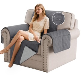 PrinceDeco Chair Covers for Armchair Sofa Cover Waterproof Couch Cover Washable Furniture Protector Cover with Elastic Straps for Pets Kids Children Dog Cat (Chair, Grey)