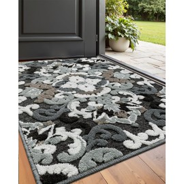 LUMI Washable Indoor Door Mat for Entrance, Vintage Front Doormats Non-Slip with Rubber Backing, Soft, Low Profile, Dirt Trapper, Absorbent Carpet for Inside Entryway, Garage, Patio, 20x32