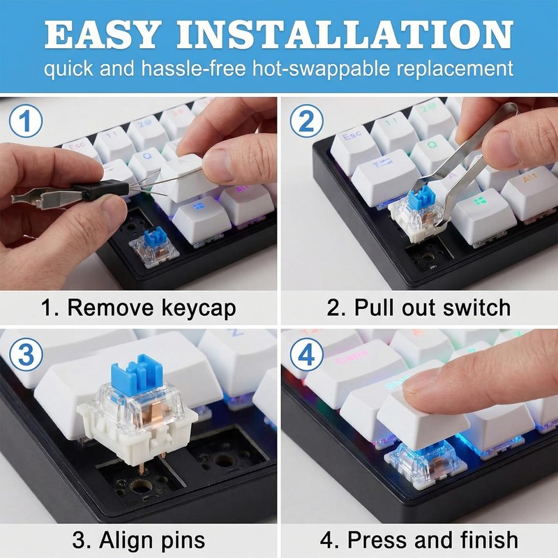 gblckadof 50Pcs Mechanical Keyboard Switches, 3 Pin Clicky