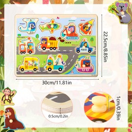 GSrenyu Wooden Jigsaw Puzzles for 1 2 3 Year Olds, Wild Animals & Transport Peg Puzzles, Educational Learning Toys for Girls Boys Toddler Puzzles Gifts