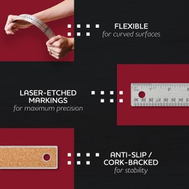 Breman Precison Metal Ruler 18 Inch - Stainless Steel Cork Back Metal Ruler - Premium Steel Straight Edge 18 inch Metal Ruler - Flexible Stainless Steel Ruler - Inch and Metric Ruler